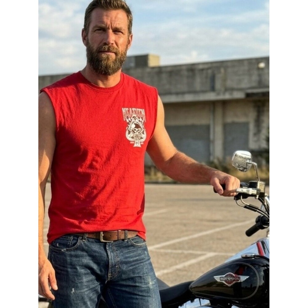 Heathen Red Sleeveless Tank with White Chest Emblem XL
